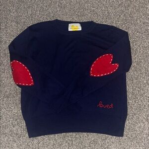 Kerri Rosenthal cotton: cashmere Navy Blue Sweater with Red Heart Patches m